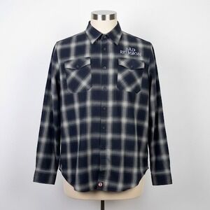Kings Road Bad Religion Shadow Plaid Flannel Shirt Mens Large Black White Rare